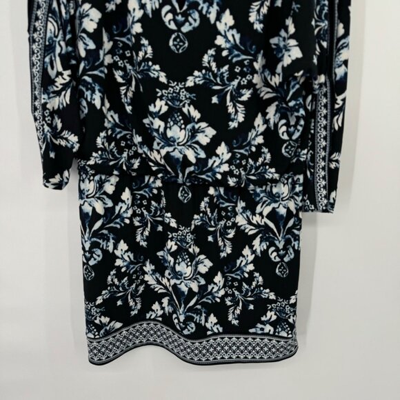 White House Black Market blue Floral Print Dress womens size large open sleeve - Picture 4 of 11